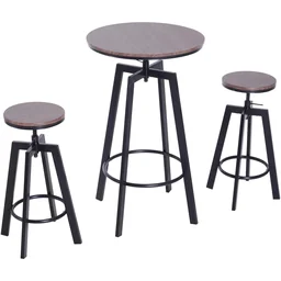 3-delige eetset zitgroep eettafel houten tafel donkere natuurhoutlook met 1 tafel