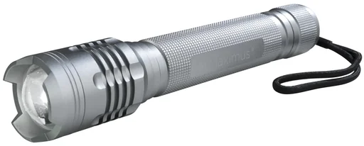 "High-power LED flashlight, titanium-colored image"