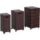 Storage box set of 3 storage boxes with lid, rollable, polyrattan brown L/M/S