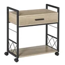 Side table serving trolley with wheels kitchen trolley coffee table with drawer storage sideboard movable chipboard natural