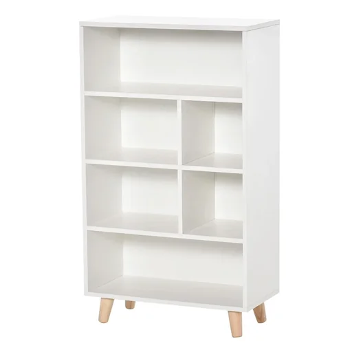 "Bookcase living room shelf bookcase standing cabinet with 6 compartments white+natural MDF 60 x 30 x 103.3 cm multi-level image"