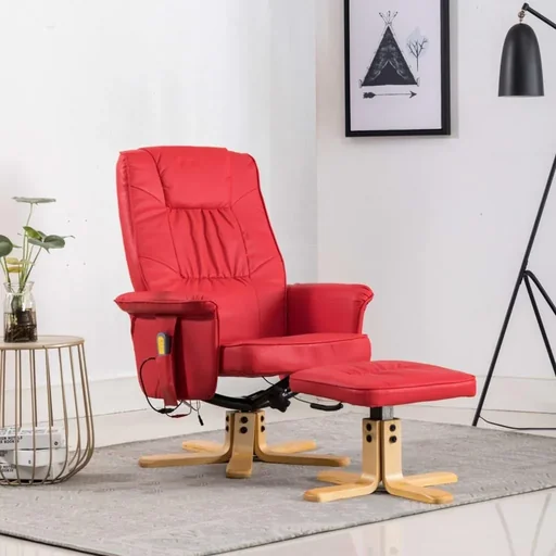 "Massage table adjustable with footstool artificial leather red image"