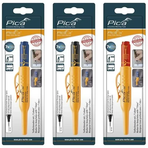 "Set of 3 blis marking pens 150/40 for deep holes - permanent - red, blue and black image"