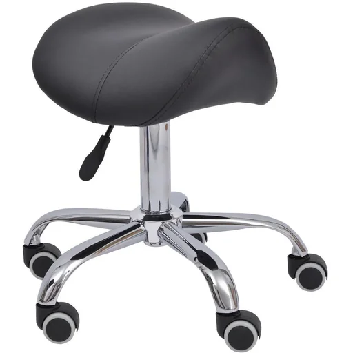 "Saddle stool - rolling stool padded height adjustable black image"