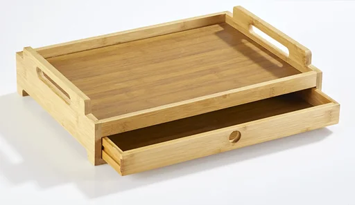 "Serving tray "Spezial", with drawer, made of bamboo, 43 x 31 x 10 cm image"