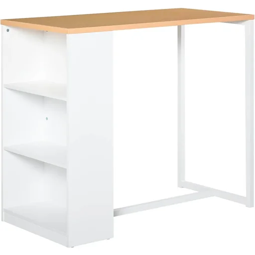"Bar table kitchen table with 3-tier storage shelf with metal frame and table top for restaurant, kitchen and living room, image"