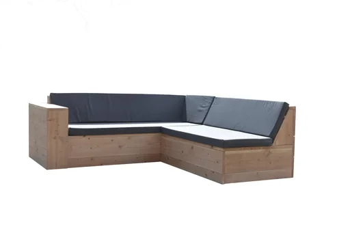 "Lounge set made of durable Douglas fir wood, complete with sofa, chairs, table and outdoor cushions image"