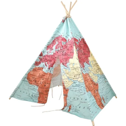 "World Map Teepee Tent | Multicolored | Wigwam Play Tent | 100% Cotton | 120x120x160cm image"