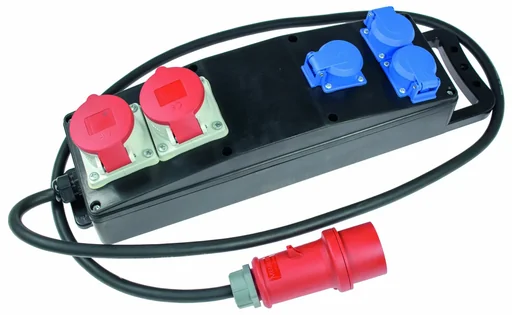 "Solid rubber power strip S4 H07RN-F 5G2.5, 2m, 400V, 3 earthed sockets 230V, 16A, 2 CEE sockets 400V image"