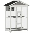 Wooden bird aviary, bird cage with perch, asphalt roof, for indoor and outdoor use, waterproof, 112 x 68 x 154 cm