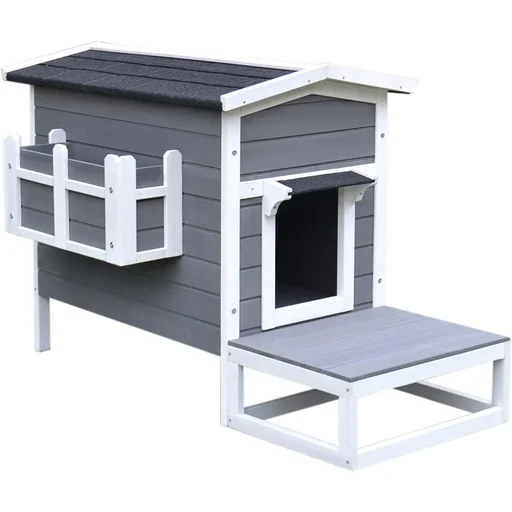 "Cat house with terrace and balcony grey/white image"