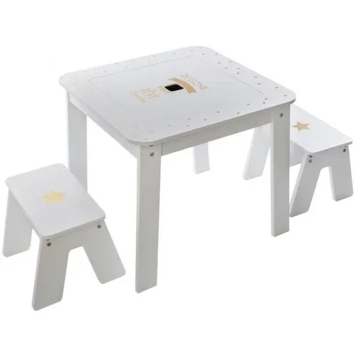 "NL Children's table with 2 stools - White - 57x57x51 cm image"