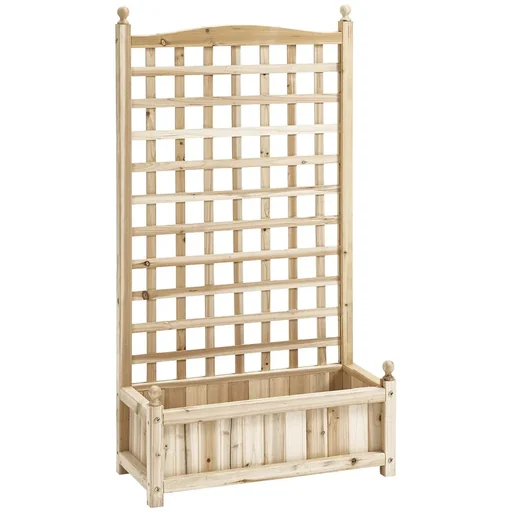 "Planter flower stand trellis climbing box rose arch with leakage holes garden wood natural wood 64 x 28 x 120 cm image"