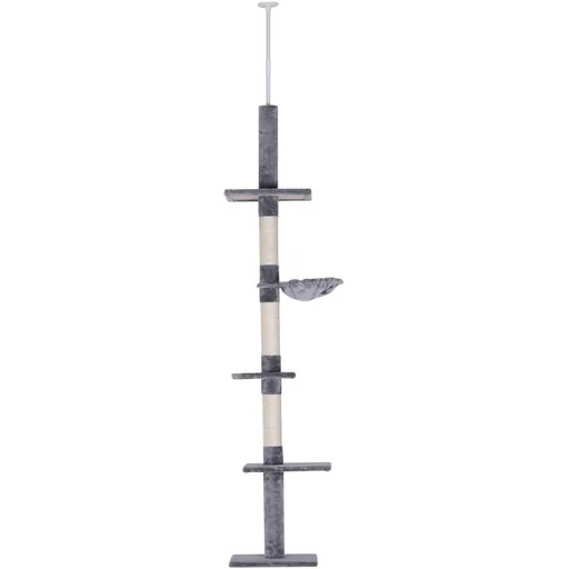 "Scratching post climbing tree play tree cat scratching tower ceiling-high height adjustable wood+sisal+plush gray 40x30x(230 260) cm image"