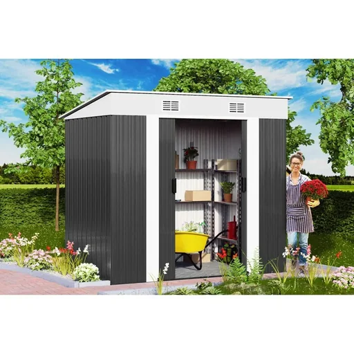 "Garden shed anthracite-colored metal 196 x 122 x180 cm image"