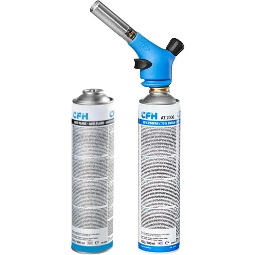"Powerful handheld soldering tool for soft and hard soldering - 360° rotatable - Piezo ignition with butane gas bottle image"