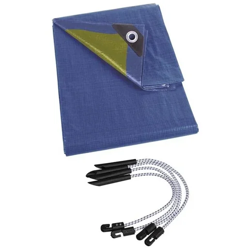 "Tarpaulin - Blue/Khaki - 4x6m Incl. Tension straps for tarpaulin (4 pieces) image"