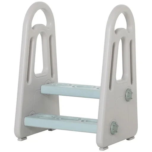 "Learning tower step stool stool standing with 2 steps pyramid structure safety bathroom bedroom kitchen blue+grey for 2 image"