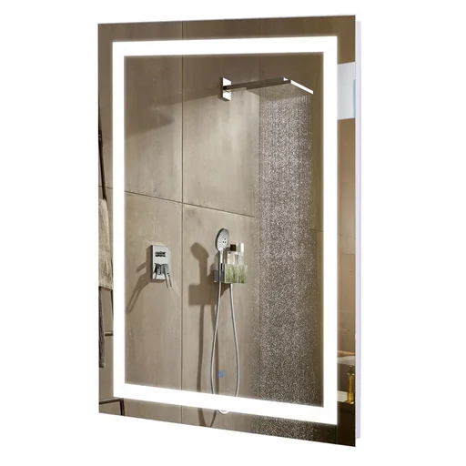 "Bathroom mirror with LED lighting, white image"