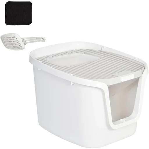 "Pawhut Cat Litter Box with Door White/Gray image"