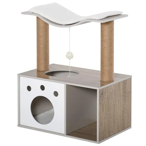 "Cat tree scratching post climbing tree multifunctional with cat cave jute robust safe 60 x 37 x 74 cm image"