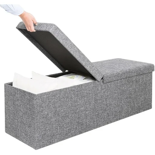 "Bench / storage box / footstool including storage & lid - light grey - 80 x 40 x 40 cm image"