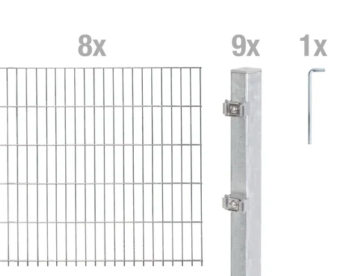 "Double rod mesh fence complete set, hot-dip galvanized, height 160 cm, length 16 m image"