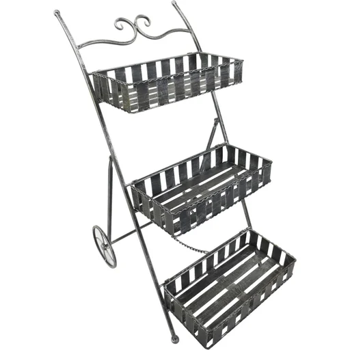 "Plant shelf plant stand flower shelf plant box 3 x levels metal silver grey 53 x 39 x 79 cm image"