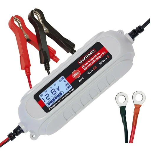 "Battery charger 6 / 12 Volt - 4 A - with pole terminals and ring eyelet cable image"