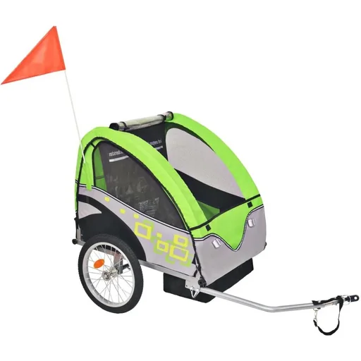 "Bicycle trailer for children 30 kg grey and green image"