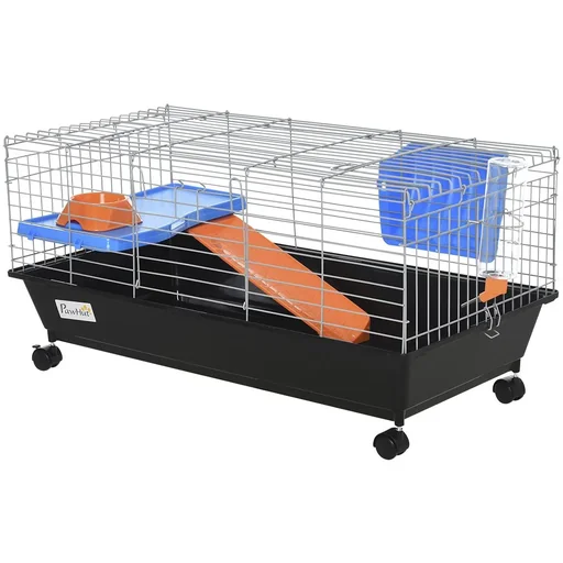 "Small animal cage, rodent cage, rollable, starter set with all accessories, steel+PP+nylon, black, 89x44x43 cm image"