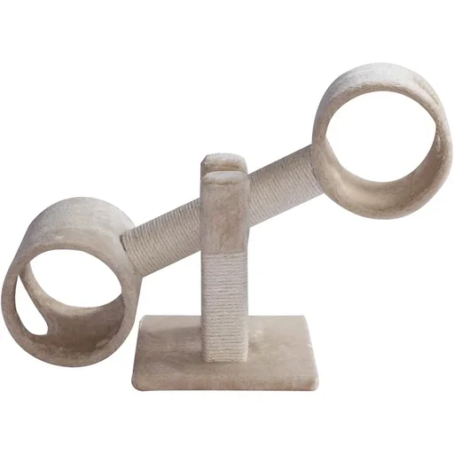 "Scratching post cat tree play tree seesaw 2 tunnels with hole beige L67 x W30 x H26 cm image"