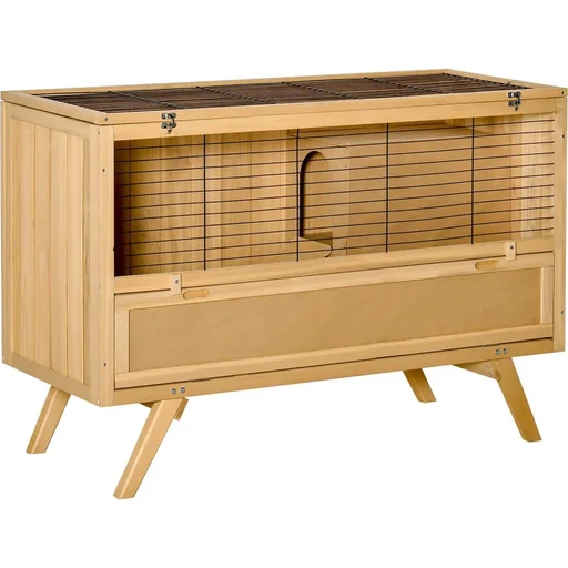 "Dwarf rabbit hutch with floor tray ramp for 2 dwarf rabbits easy cleaning fir wood asphalt 120 x 50 x 82 cm image"