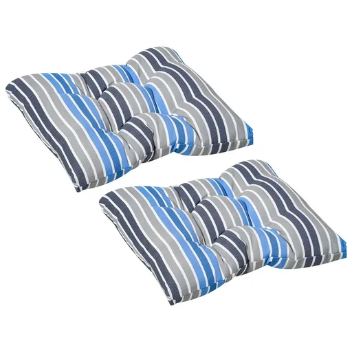"Set of 2 seat cushions, chair cushions, seat cover, garden chair cushions, easy to clean, blue striped, 50L x 45W x 8D cm image"