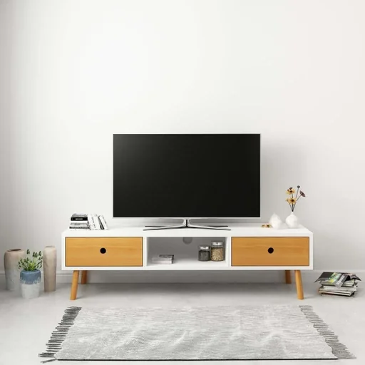 "TV cabinet 120x35x35 cm solid pine white image"