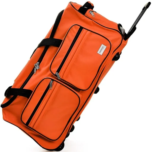 "Large travel bag with trolley function 85L orange - padlock image"