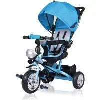 "Children's bike/tricycle - blue - push bar, foldable footrest, basket image"