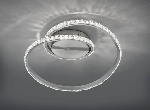 "LED ceiling light RUBIN, 19 W RGBW, 3000K, 1700 lm, remote control, brushed aluminum, crystal cover image"