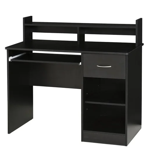 "Computer desk, office desk, gaming desk, PC desk with drawer, E1 chipboard, black, 104 x 48 x 95.5 cm image"