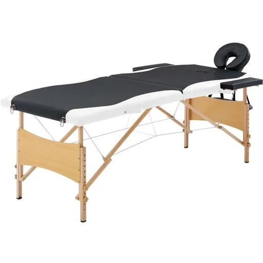 "Folding massage table 2 zones wood black and white image"