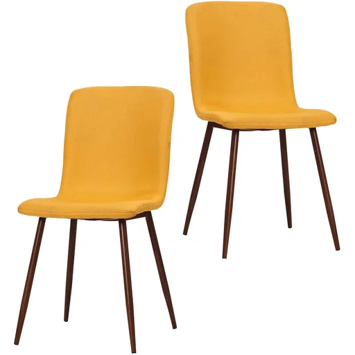 "Set of 2 dining room chairs, kitchen chairs, upholstered chairs, living room chairs, linen cover, metal base, yellow, 43 x 56.5 x 85 cm image"