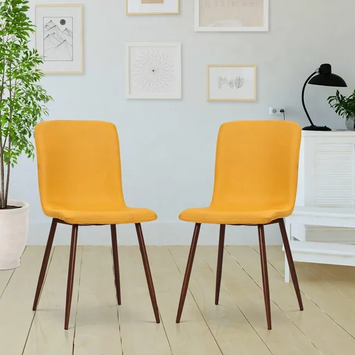 "Set of 2 dining room chairs, kitchen chairs, living room chairs, upholstered chairs, linen cover, metal base, blue, 43 x 56.5 x 85 cm image"