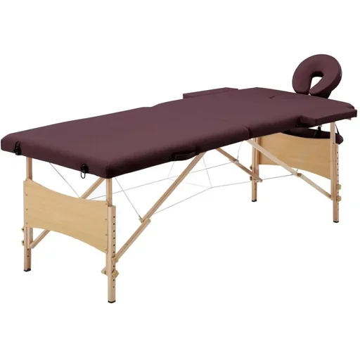 "Foldable massage table 2 zones wood purple image"