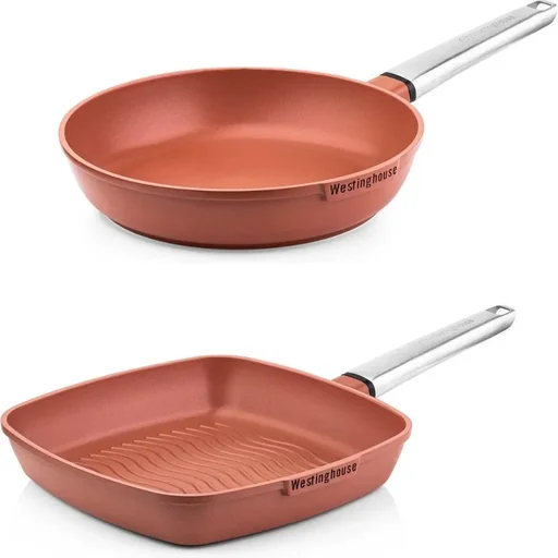 "Performance Series Pots and Pans - Grill Pan 28 cm + Frying Pan 28 cm - Orange image"