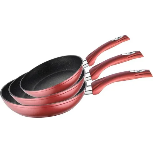 "Herenthal 3-piece frying pan set - frying pan - marble coating - 20, 24, 28 cm - red image"