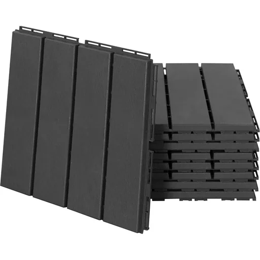 "Set of 9 floor tiles, click mechanism, wood grain, black, 30 x 30 x 2 cm (size per tile) image"