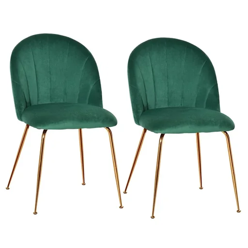 "Set of 2 kitchen chairs, dining chairs with backrest, polyester fabric, metal legs, green+gold, 52 x 52 x 81 cm image"