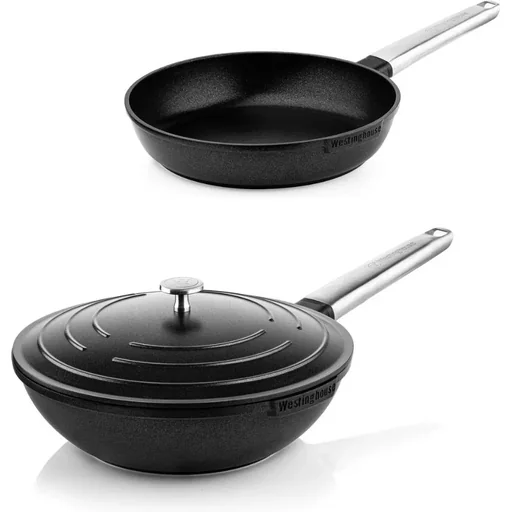 "Performance Series Pots and Pans - Frying Pan 24 cm + Wok Pan 28 cm - Black image"