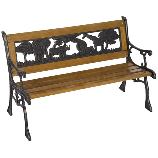 "Children's garden bench, park bench, wooden bench, metal garden furniture image"