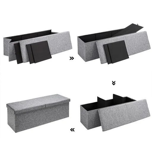 "Foldable seat box with hinged lid, light grey - 115x38x38cm image"
